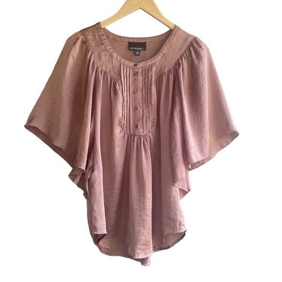 Cynthia Rowley Shiny Peasant Blouse Autumn Fall Batwing Sleeve Tan Top Size S - Picture 1 of 16